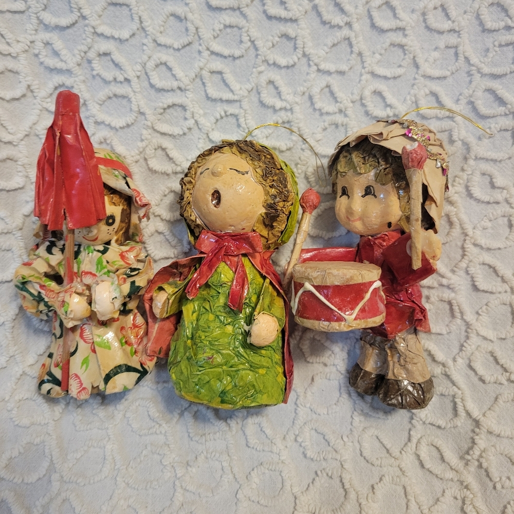Paper Mache Ornaments Carolers Vintage Decor Art Decoration